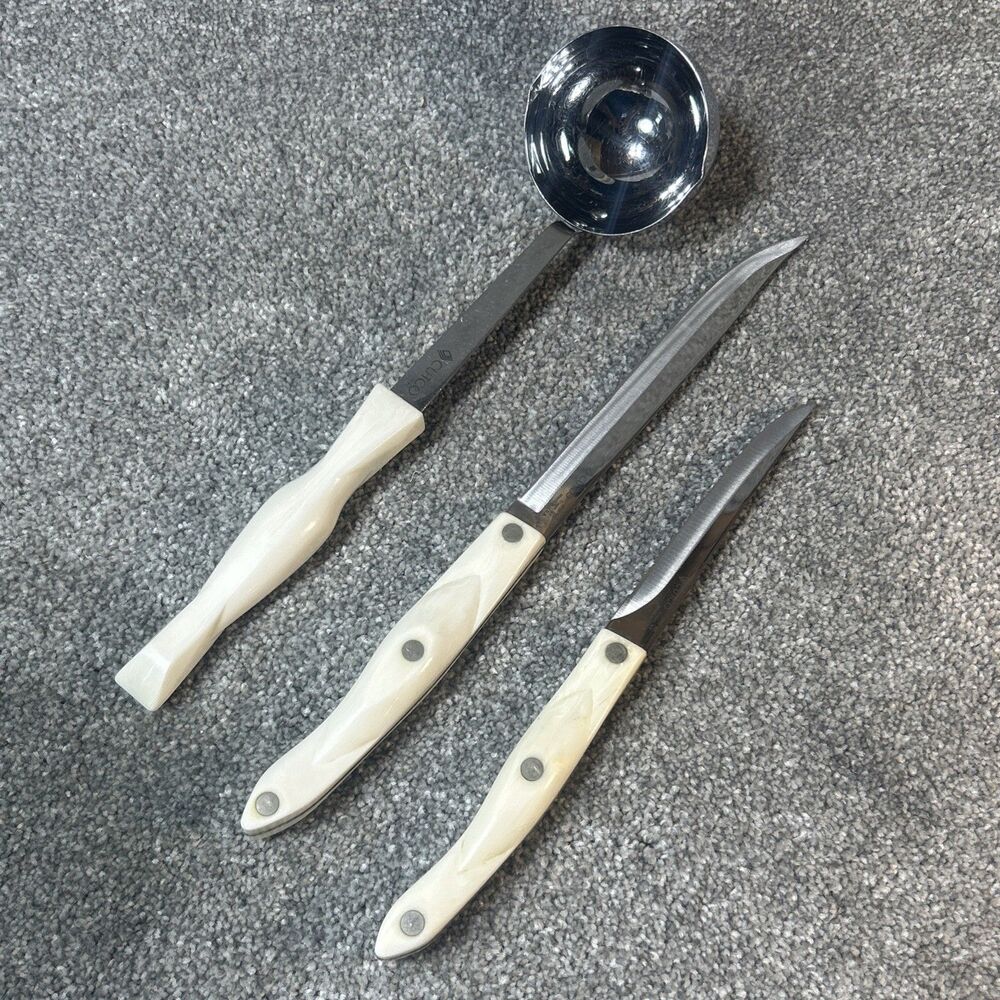CUTCO White Pearl Ladle & Knives Set 17KB 3pc Lot